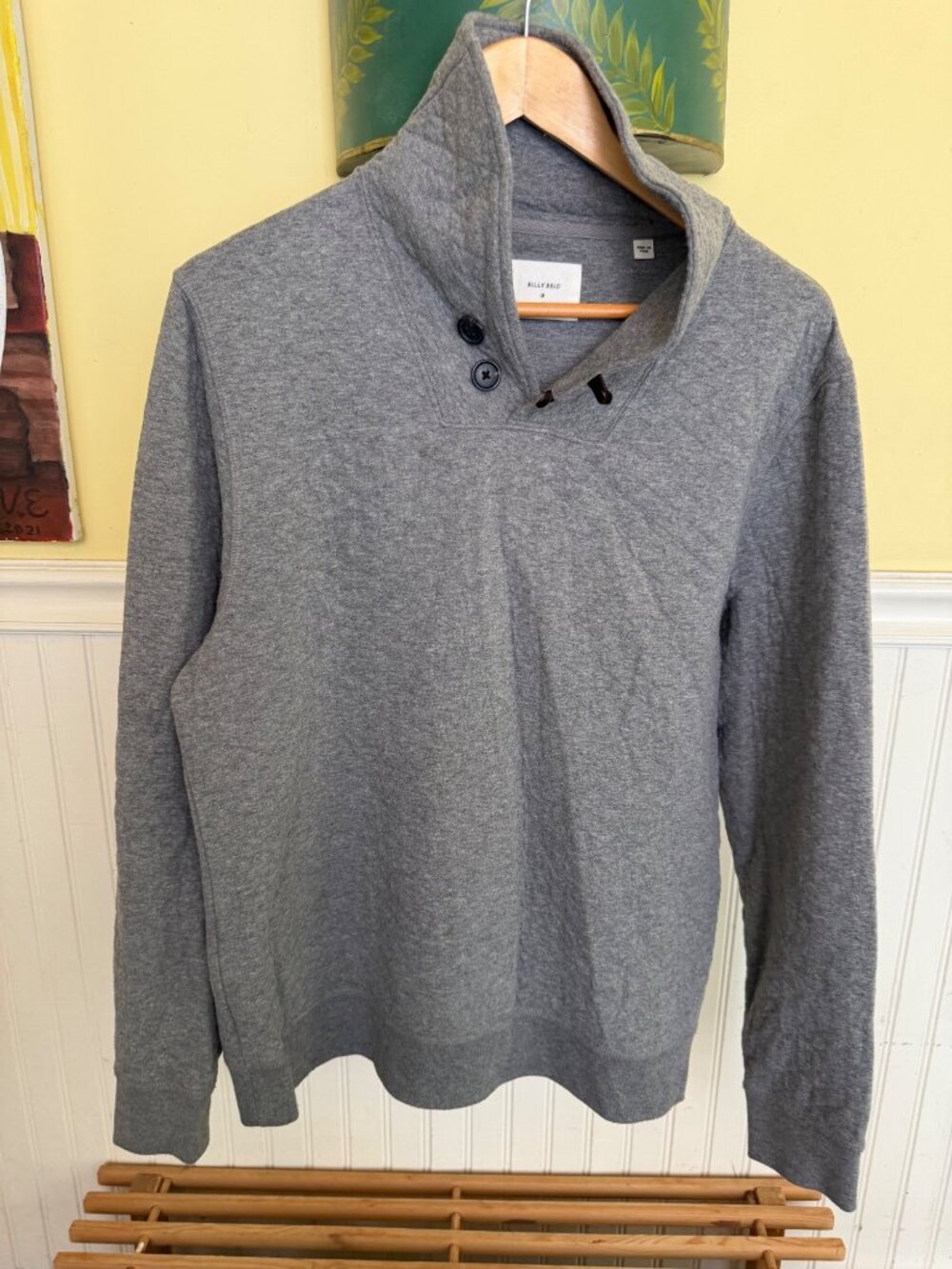 Billy Reid Mens Gray Quilted Pullover Sweater M Made In Peru